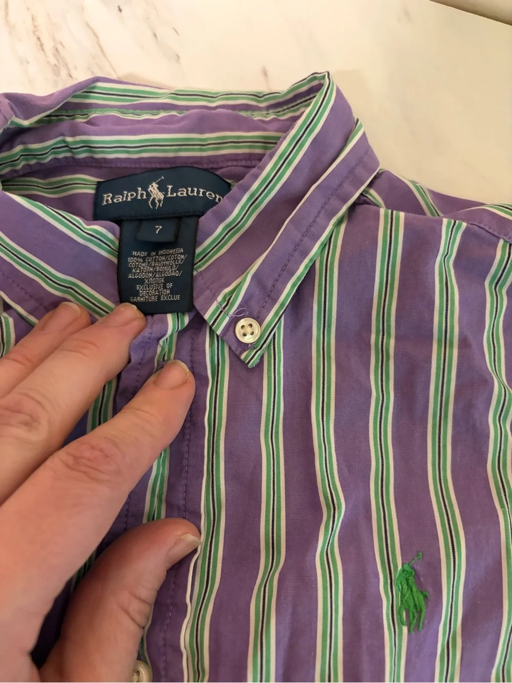 Boys Ralph Lauren Purple, Green & White Striped Button-Down Shirt
